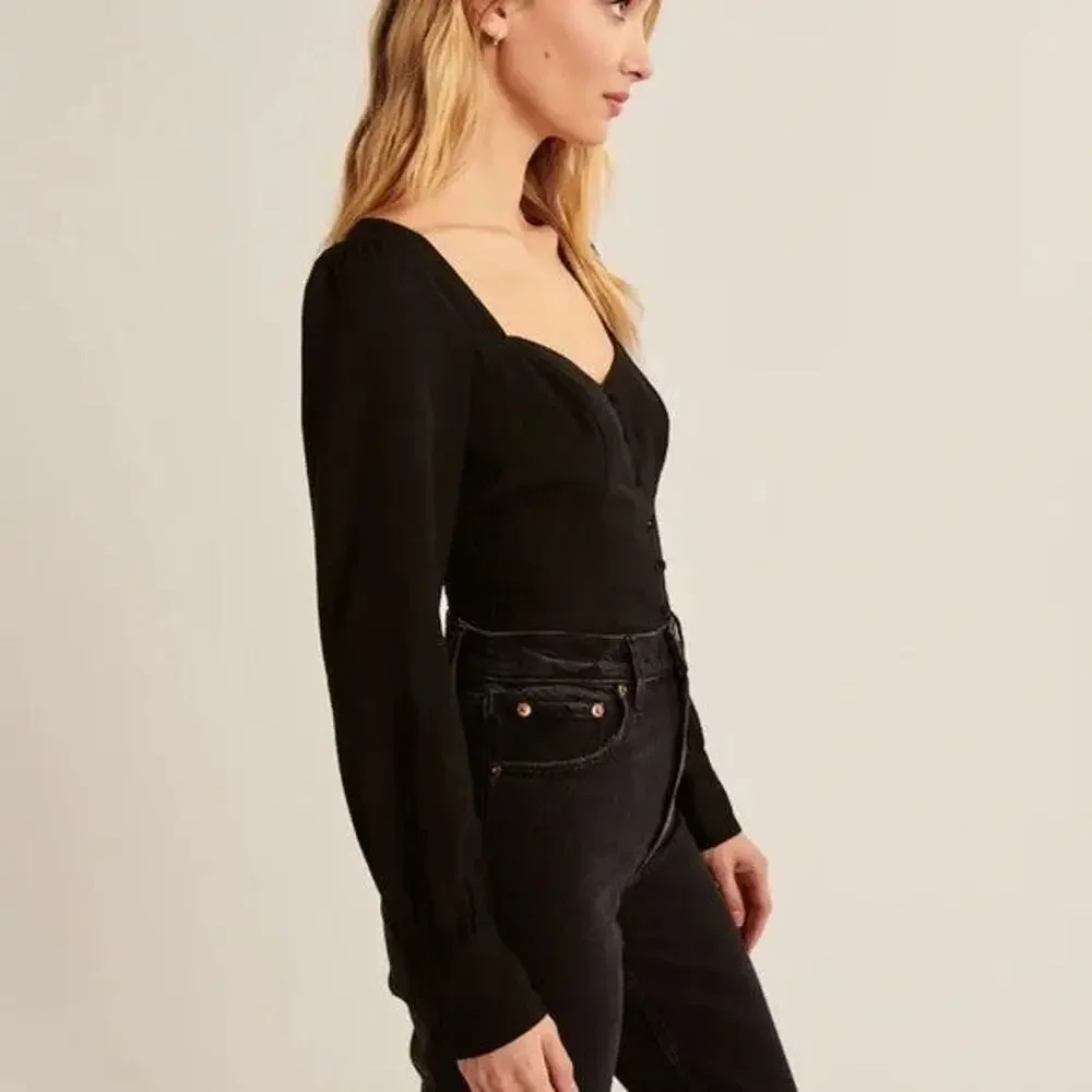 Abercrombie & Fitch Long Sleeve Button Through V Neck Top - S Black